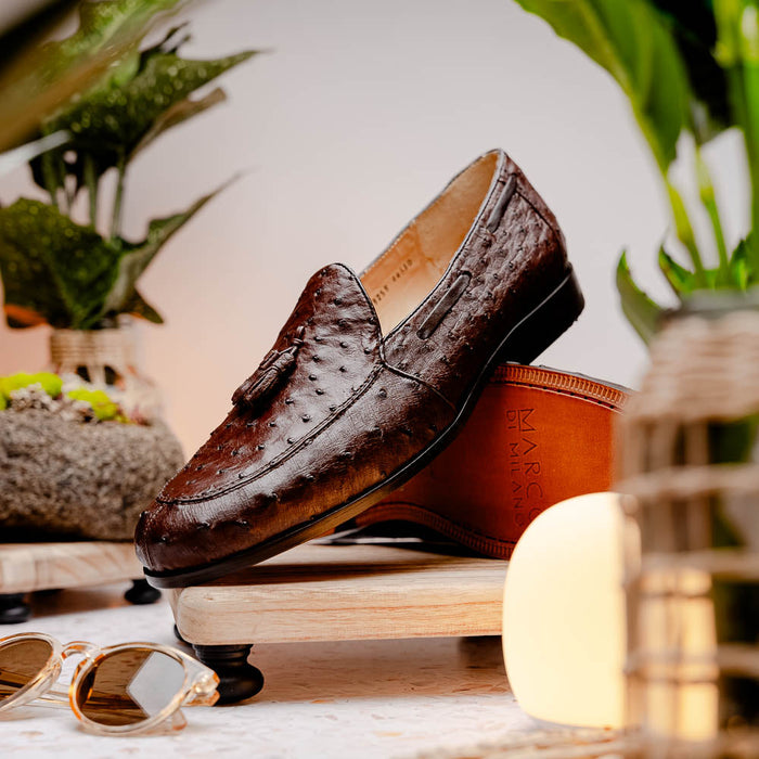 Aubiere Brown Ostrich Tassel Loafers