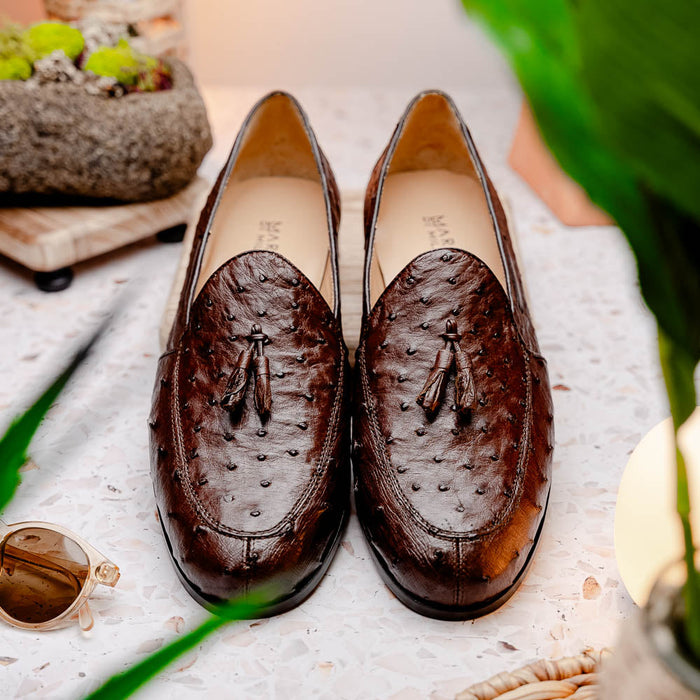 Aubiere Brown Ostrich Tassel Loafers