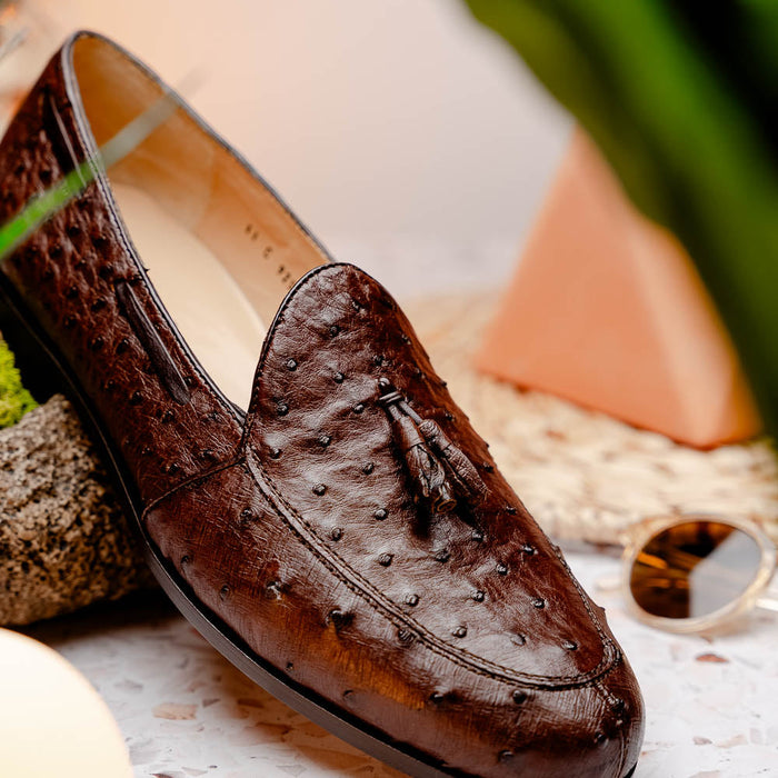 Aubiere Brown Ostrich Tassel Loafers