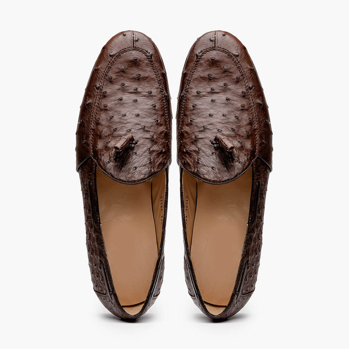 Aubiere Brown Ostrich Tassel Loafers