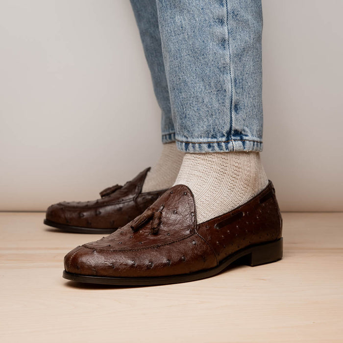 Aubiere Brown Ostrich Tassel Loafers