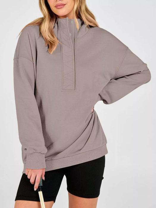 Women's Half Snap Dropped Shoulder Hoodie