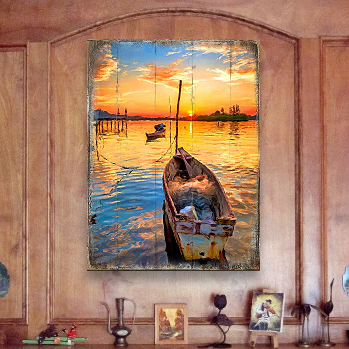 Sorrell Sunset Boat Wooden Coastal Wall Art | Handcrafted Wood Block Decor by Nature Wonders