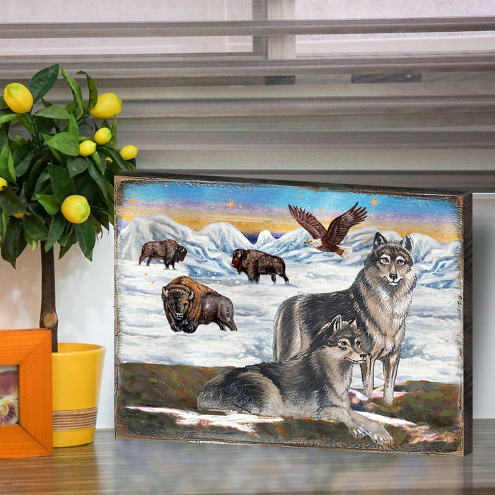 Winter Wolves Art Wooden Wall Art by Nature Wonders - Nature Wildlife Decor