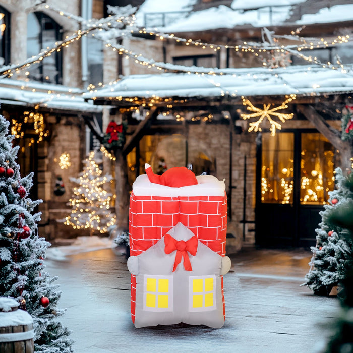 7FT Christmas Inflatable Santa in Chimney with LED Lights
