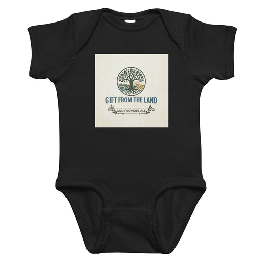 Faith-inspired infant bodysuit made of soft combed cotton with lap shoulder and snap closure for easy diaper changes