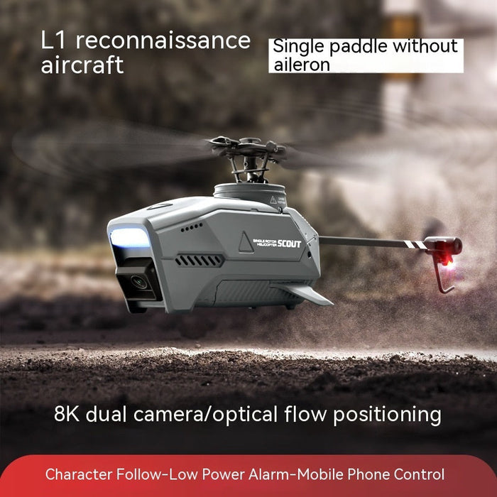 L1 Single-Paddle RC Helicopter Drone – 8K Dual Camera & Optical Flow Hove