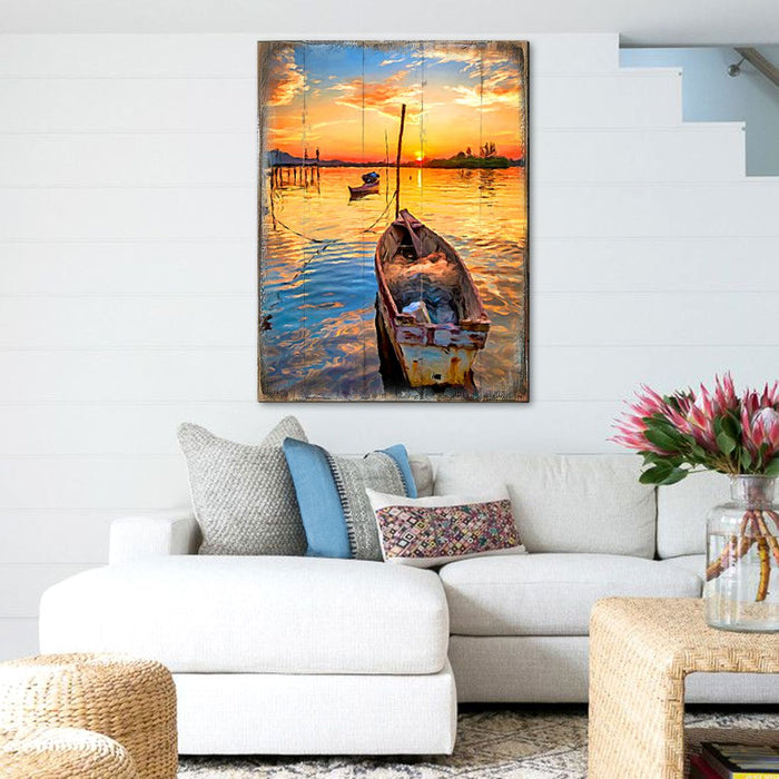 Sorrell Sunset Boat Wooden Coastal Wall Art | Handcrafted Wood Block Decor by Nature Wonders