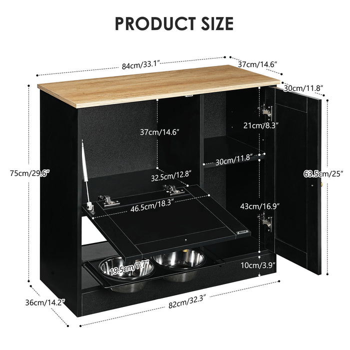 Feeding Station with 2 Lockers and Elevated Bowls Black
