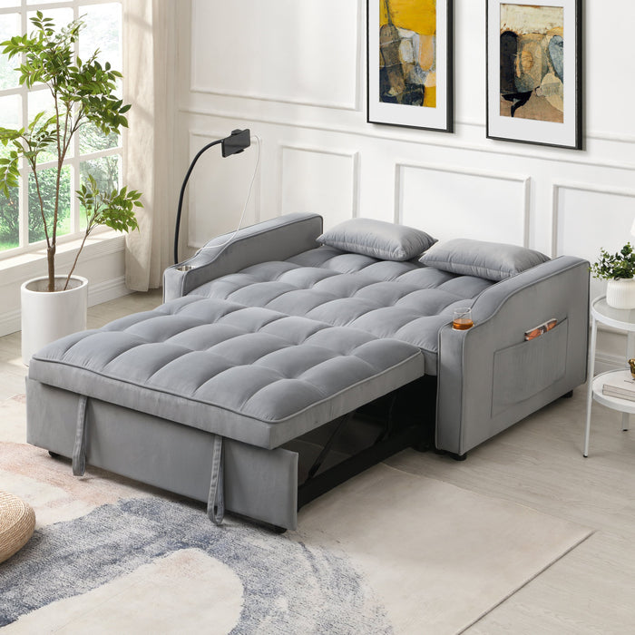 Modern Velvet Loveseat Sofa Couch with Pullout Bed