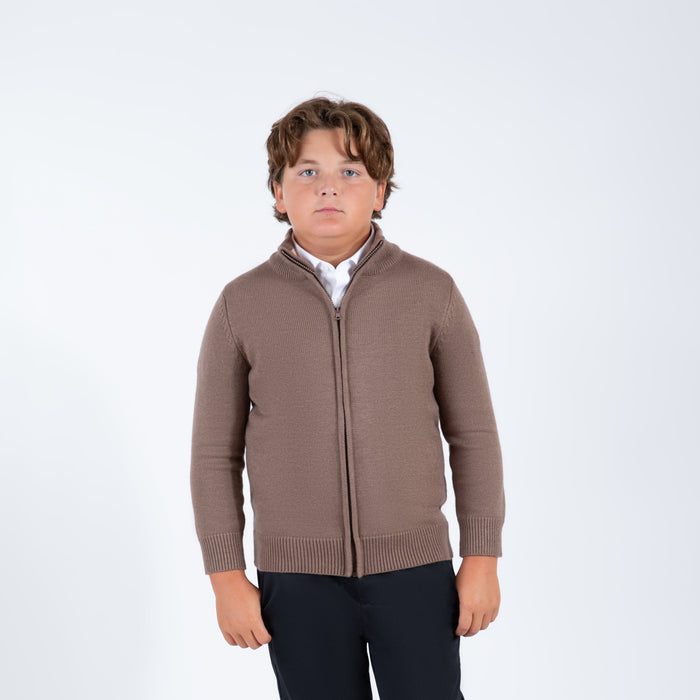 Youth Mocha Zipper Sweater