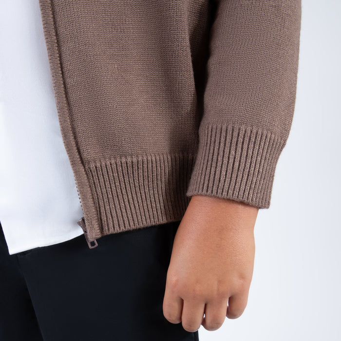 Youth Mocha Zipper Sweater