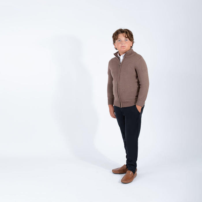 Youth Mocha Zipper Sweater