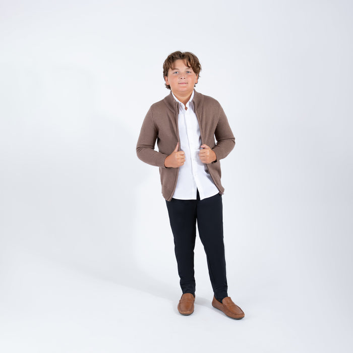 Youth Mocha Zipper Sweater