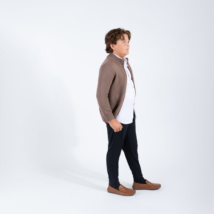 Youth Mocha Zipper Sweater
