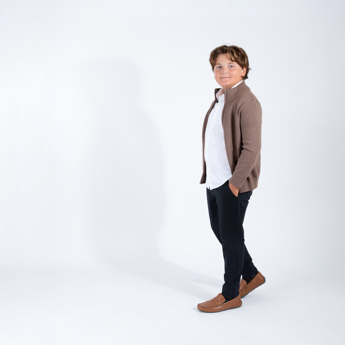 Youth Mocha Zipper Sweater