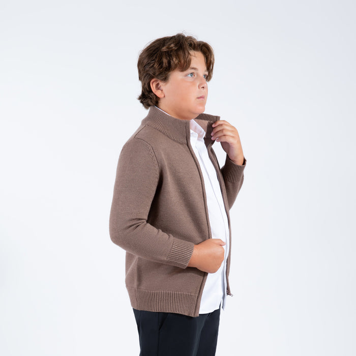 Youth Mocha Zipper Sweater
