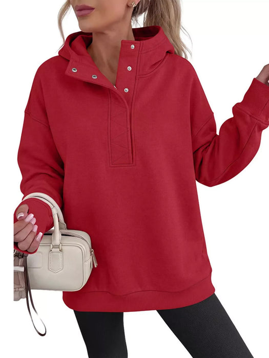 Women's Half Snap Dropped Shoulder Hoodie