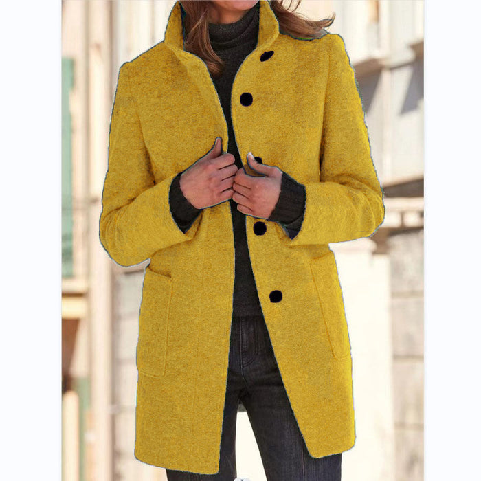 Women's Fashion Stand Collar Woolen Coat