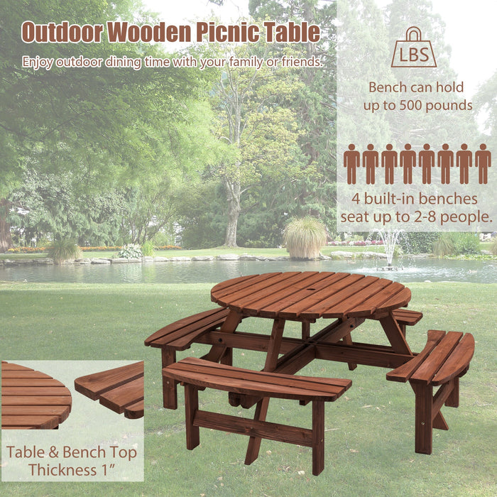 8 Person Wooden Picnic Table with Seats