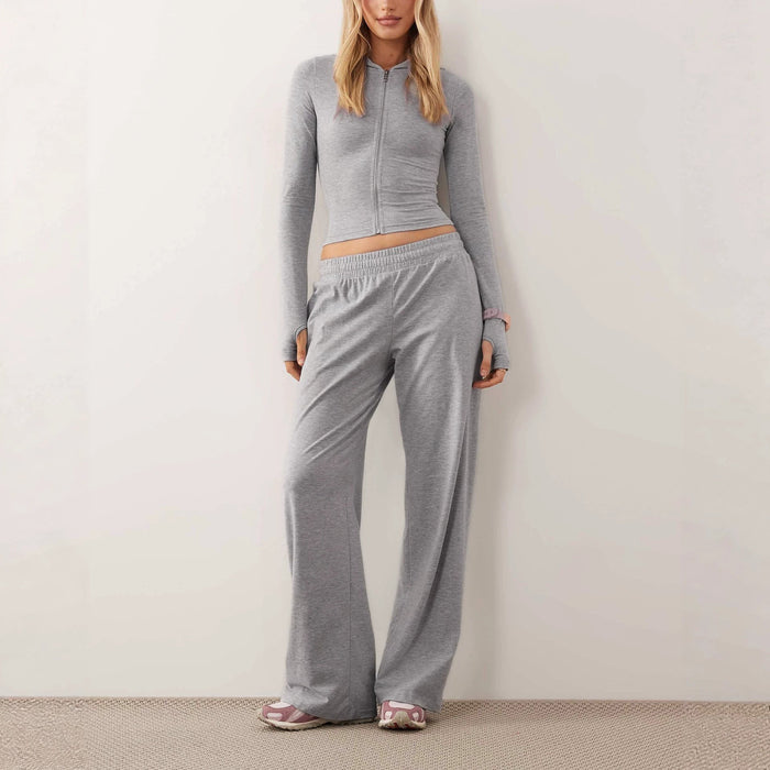 Women's Cropped Zip-Up Hoodie & Wide-Leg Pants Set
