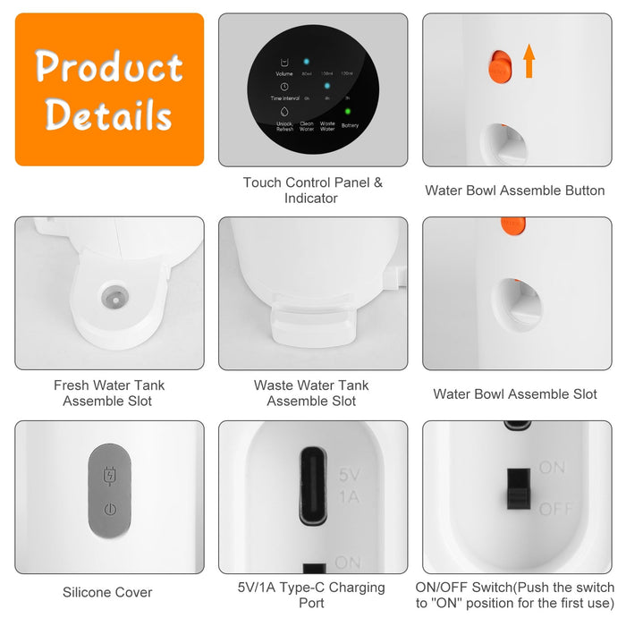 Smart Pet Water Fountain Automatic Cordless Rechargeable Water Dispenser 3L/101OZ