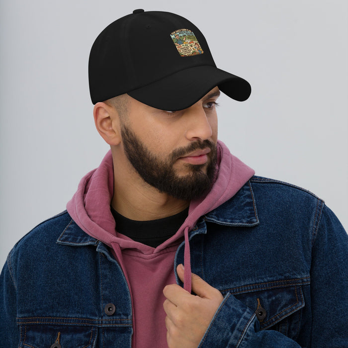 Men's comical print dad hat with adjustable strap and curved visor in casual style