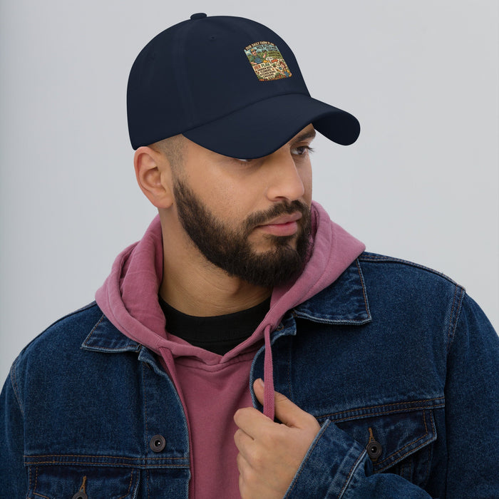 Men's comical print dad hat with adjustable strap and curved visor