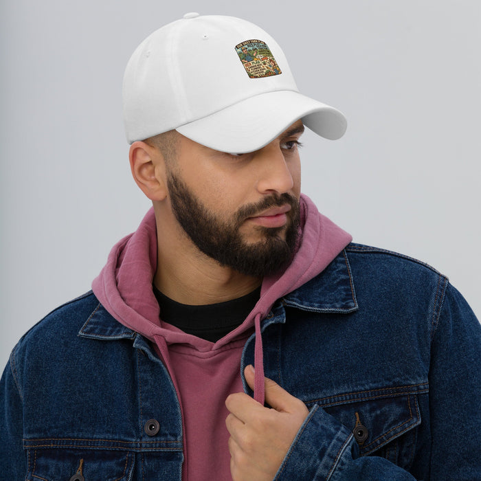 Men's comical print dad hat with adjustable strap and curved visor