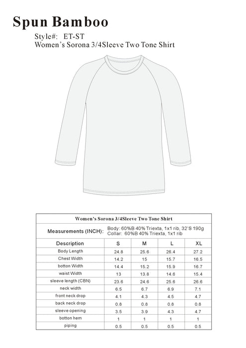 Women's Bamboo 3/4 Sleeve T-Shirt