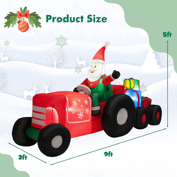 9 Feet Long Inflatable Santa on Tractor Christmas Decoration