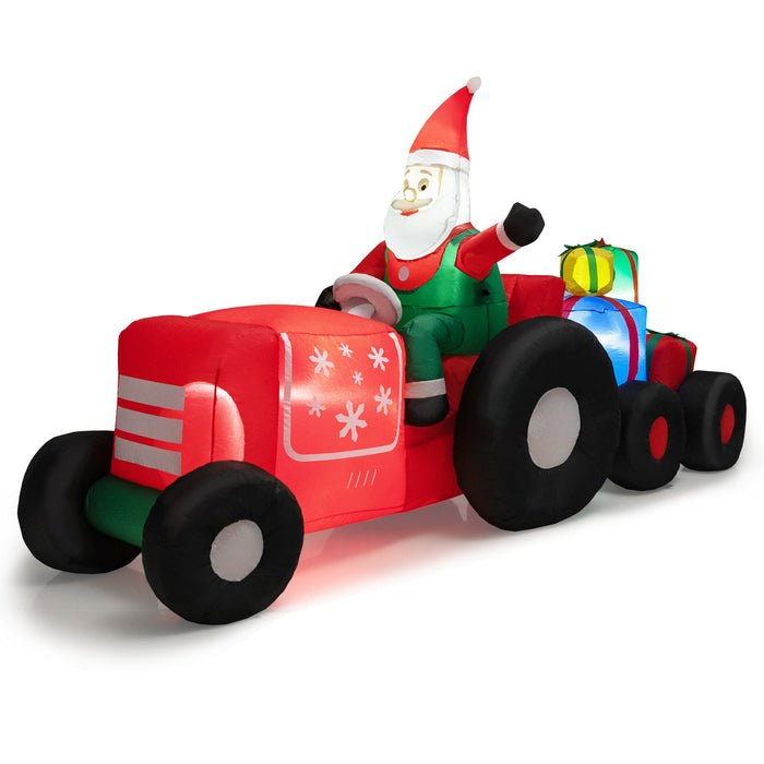 9 Feet Long Inflatable Santa on Tractor Christmas Decoration