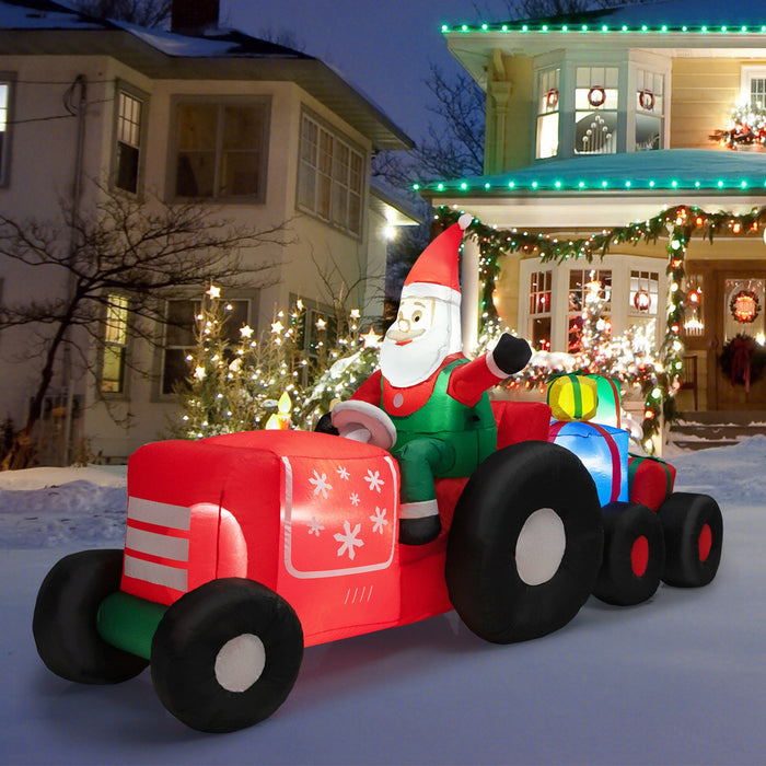 9 Feet Long Inflatable Santa on Tractor Christmas Decoration
