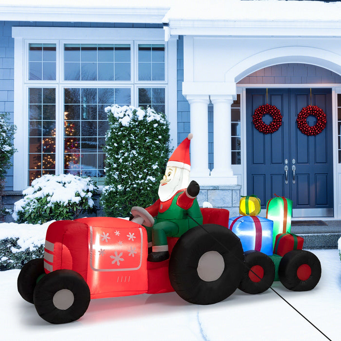 9 Feet Long Inflatable Santa on Tractor Christmas Decoration