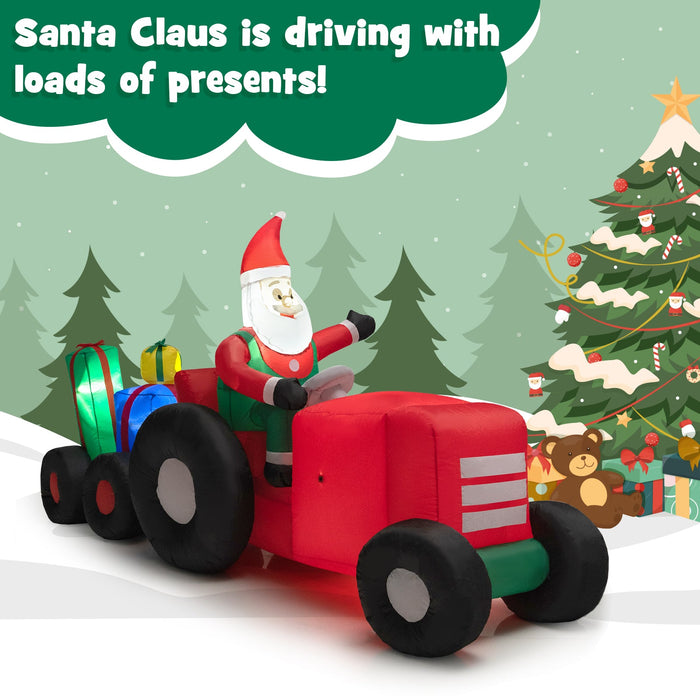 9 Feet Long Inflatable Santa on Tractor Christmas Decoration
