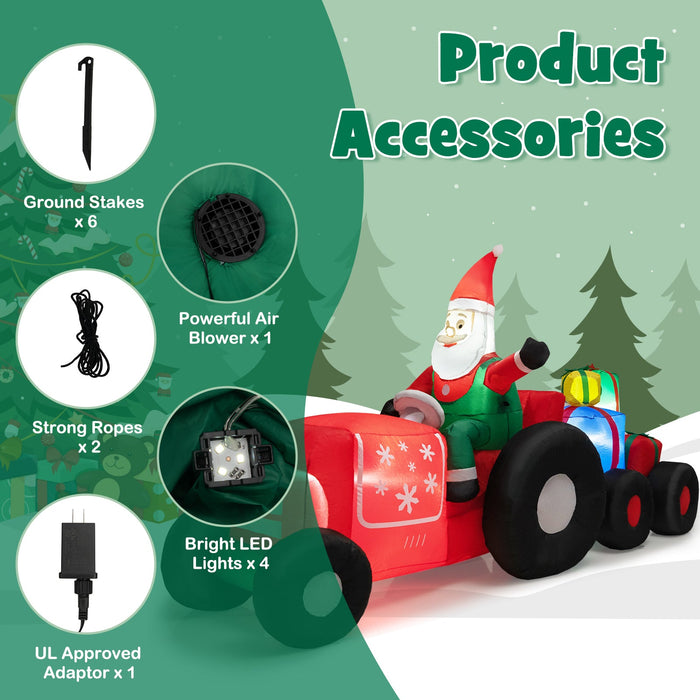 9 Feet Long Inflatable Santa on Tractor Christmas Decoration