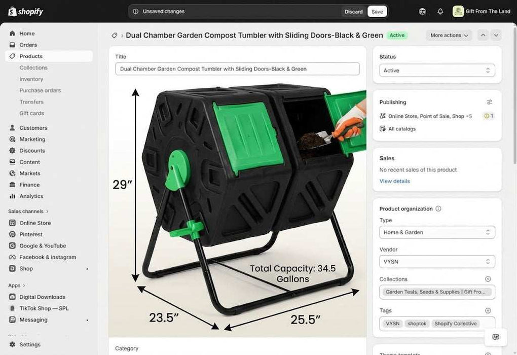 Composteur rotatif à deux compartiments avec portes coulissantes - Noir et vert