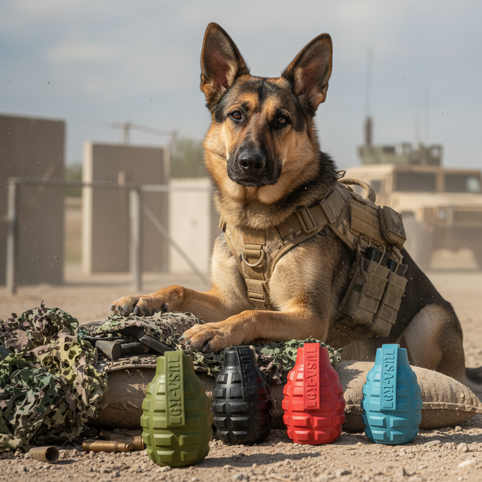 USA-K9 Grenade Shaped Dispenser Durable Dog Chew Toy & Treat Dispenser - Army Green