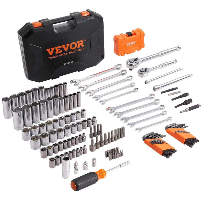 145-piece mechanics tool set with sockets, ratchets, and storage case