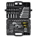 121-piece mechanics tool set with drive sockets in SAE and metric sizes in organized storage case