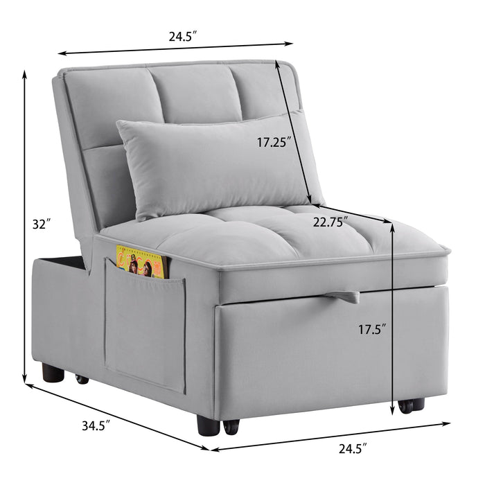 4 in 1 Multi-Function Single Sofa/Chair Bed with Storage Pockets