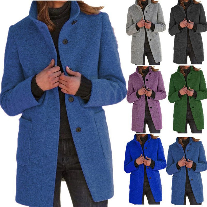 Women's Fashion Stand Collar Woolen Coat