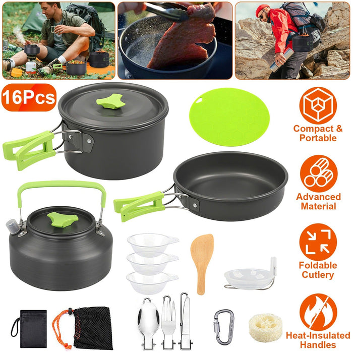 16-Piece Premium Camping Cookware & Utensil Set
