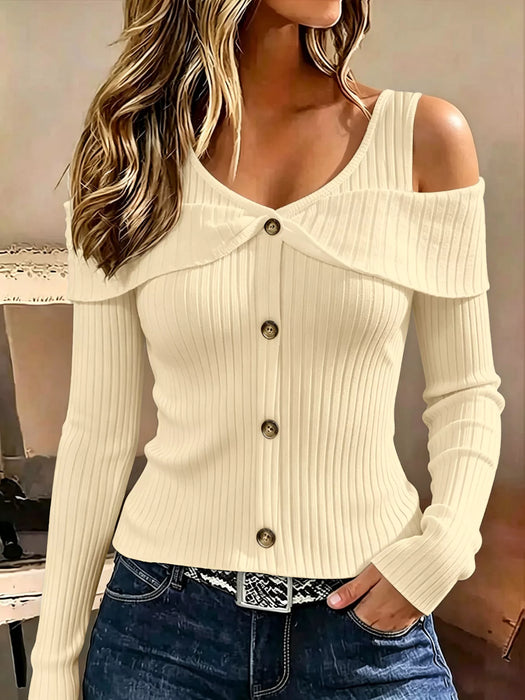 Women's Cold Shoulder Ribbed Knit Top