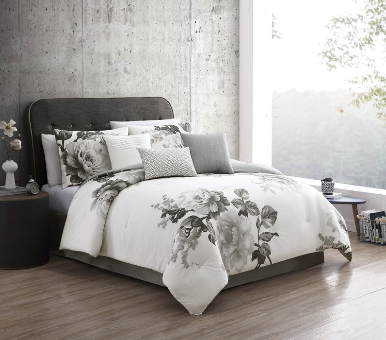 Ridgely 7 Pc Watercolor Black and White Floral Comforter Set