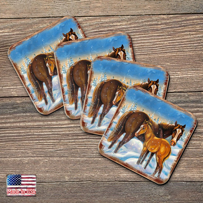 Horsey Wooden Cork Coasters Gift Set of 4 by Nature Wonders