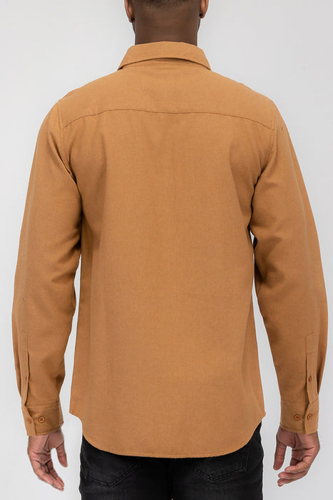 Plain Staple Brushed Flannel Shirt Jacket/Shacket Camel