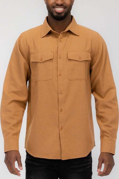 Plain Staple Plaid Brushed Flannel Shirt Jacket Shacket FL201