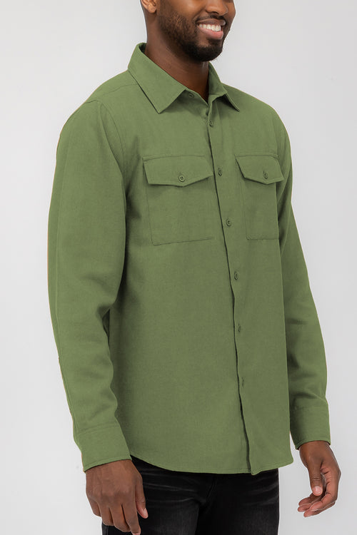 Plain Staple Plaid Brushed Flannel Shirt Jacket Shacket FL201