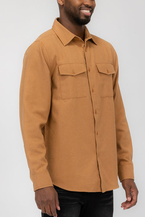 Plain Staple Plaid Brushed Flannel Shirt Jacket Shacket FL201